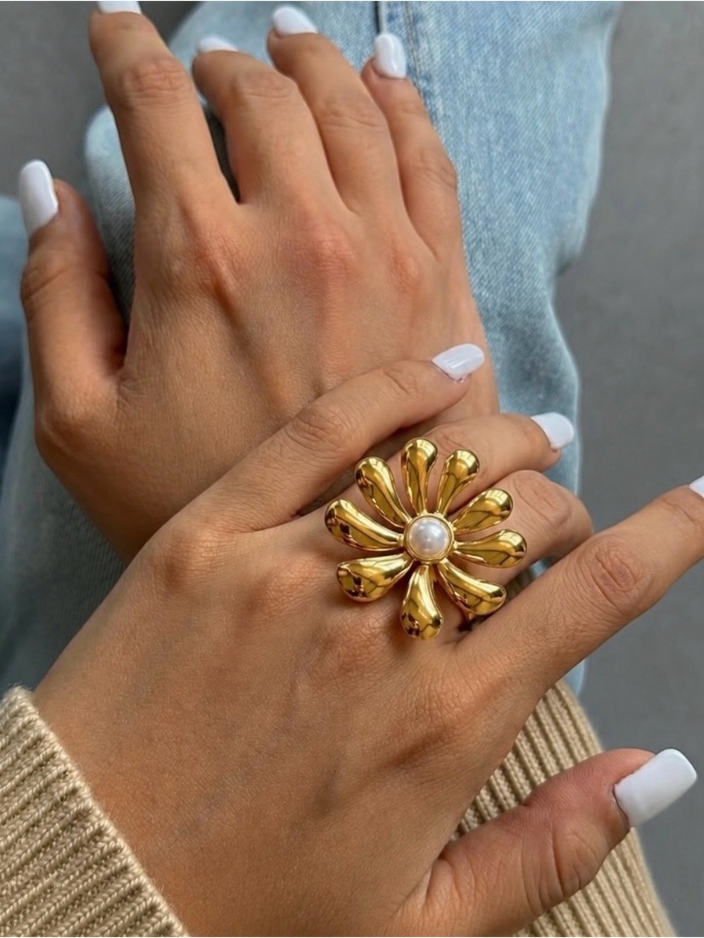 18K Gold Plated Adjustable Flower Ring